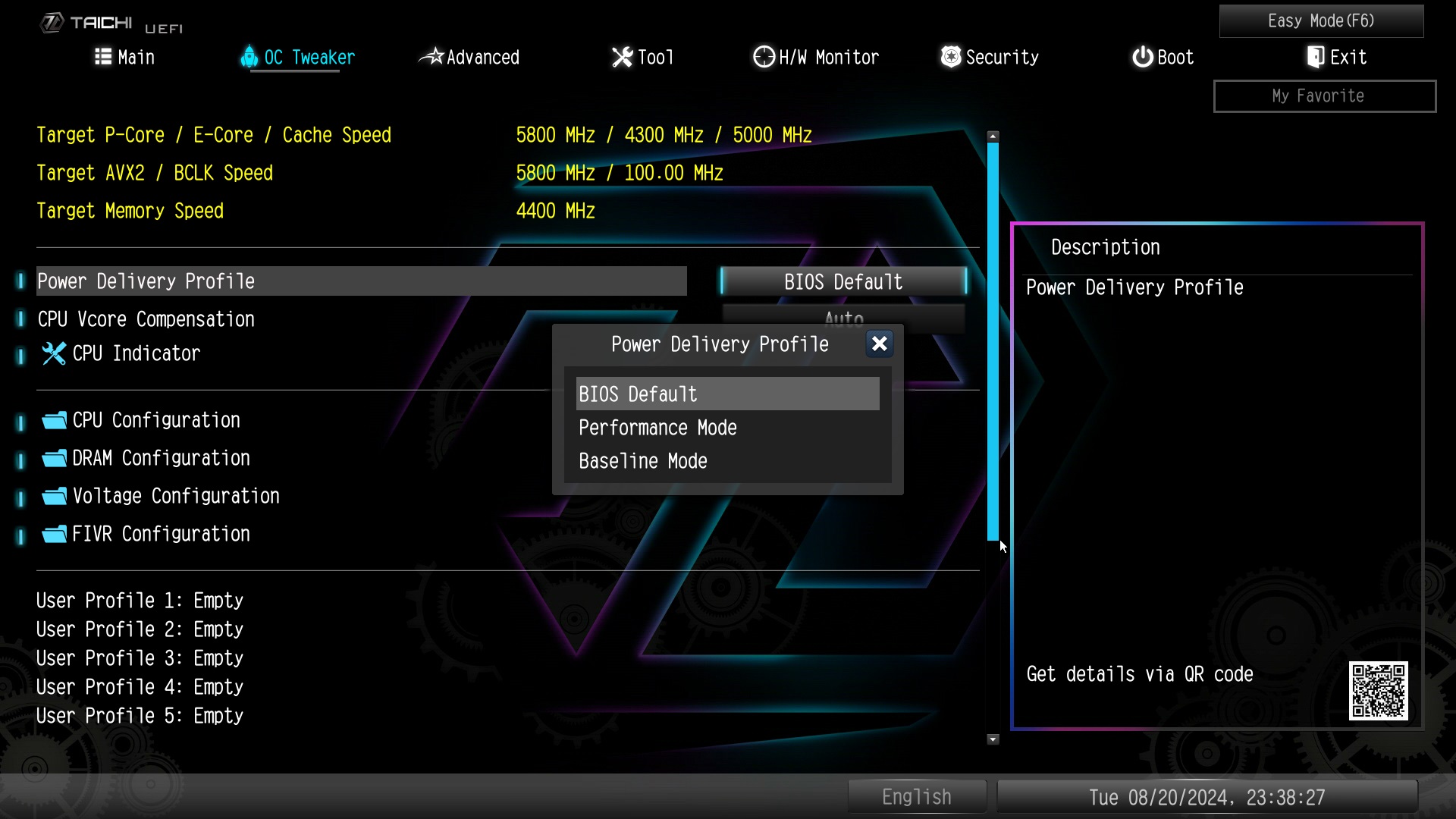 ASRock provides 3 profiles for users to select. Two of these profiles are provided by Intel.