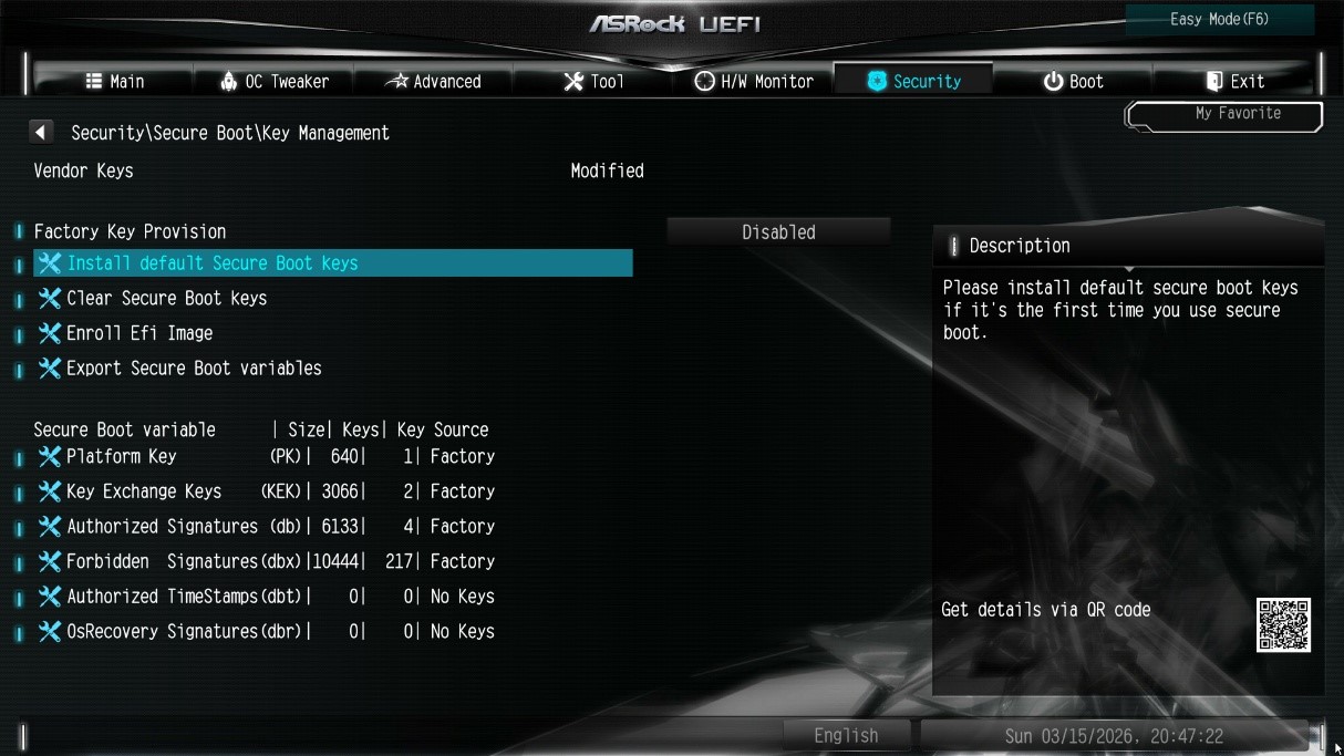 This means the Secure Boot key update is complete.
