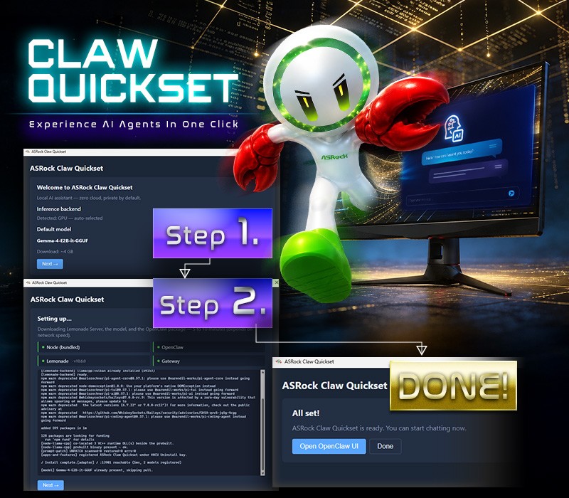 One-Click to AI Agents – ASRock Claw Quickset